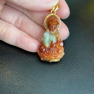 14k Real Gold Red Jade KwanYin Buddha Pendant
